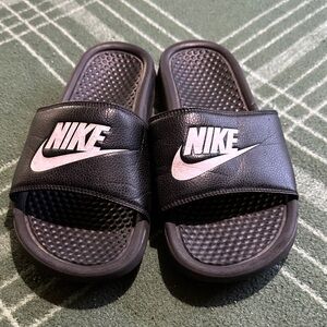 Nike Black Slide Sandals with White Logo size 8